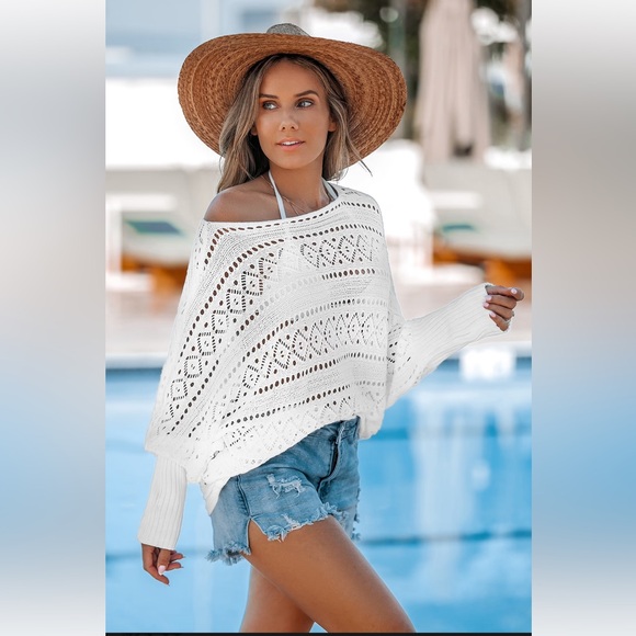 NWT Perforated Knit Boat Neck Gigot Sleeve Cover-Up - Picture 3 of 4